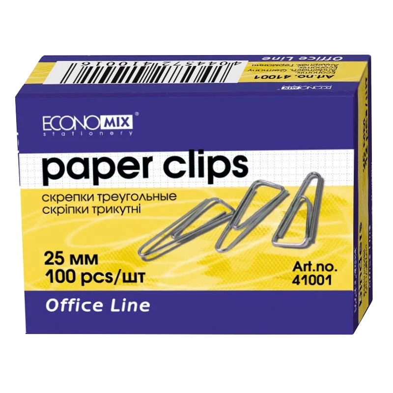 Скріпки ECONOMIX (E41001) 25 мм, трикутні, нікельовані, 100 шт.